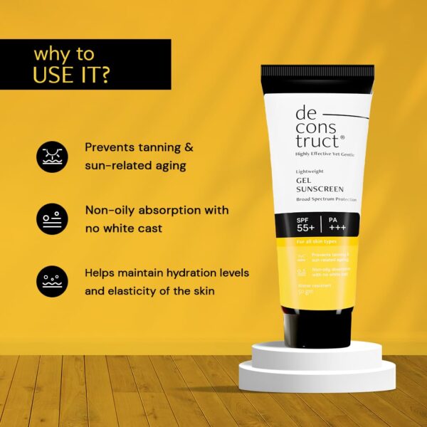 Deconstruct Face Gel Sunscreen Spf 55+ And Pa+++ |For Oily Skin, Combination Skin, Normal Skin | Broad Spectrum Sunscreen, No White Cast, Lightweight, Non Greasy