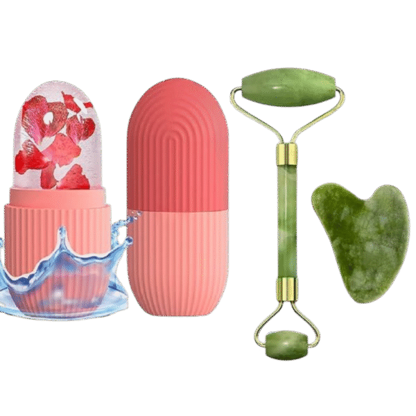 Silicone Face Ice Roller & Jade Roller with Gua Sha Set