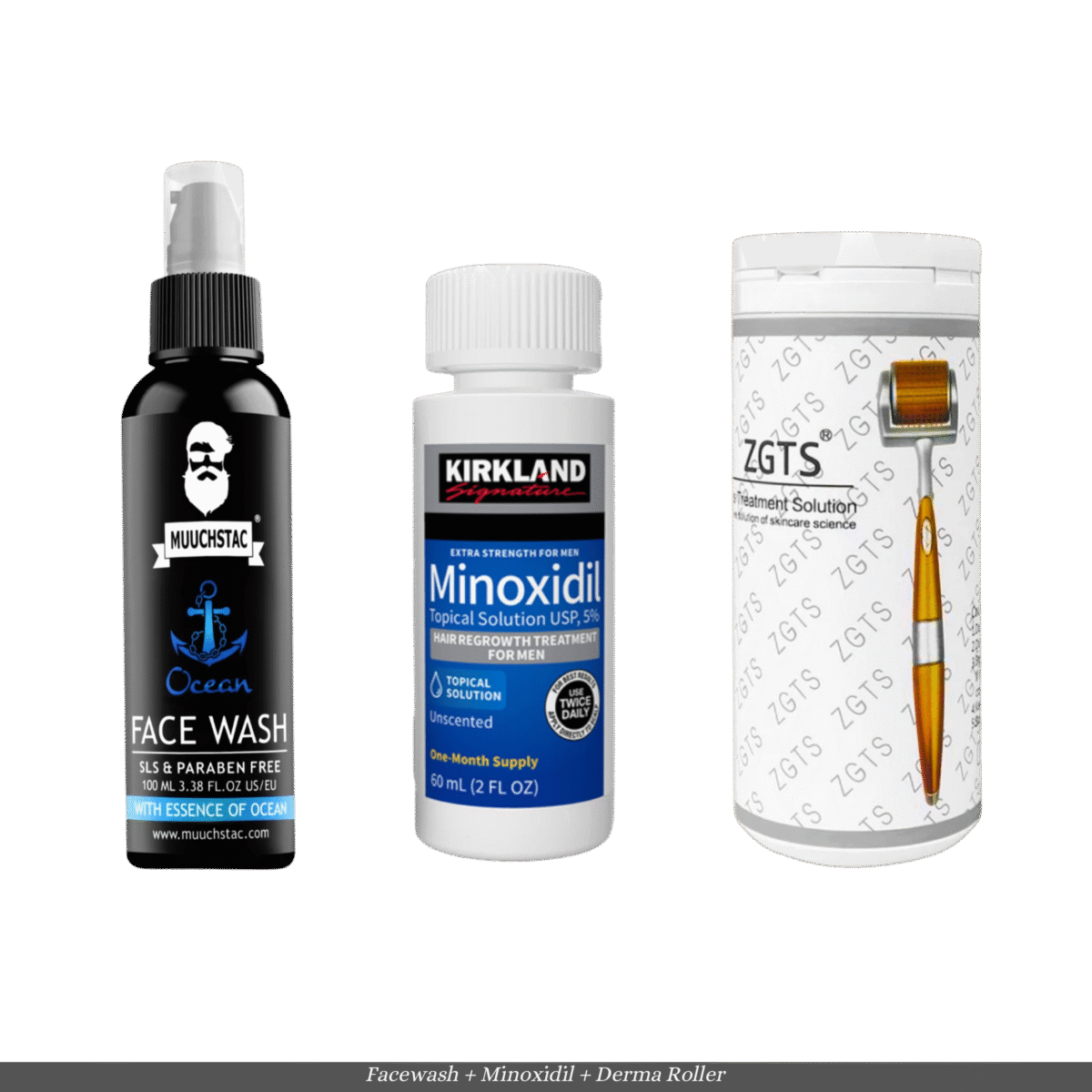 Beard Complete Treatment | Muuchstac Ocean Facewash | Kirkland Minoxidil 5% | ZGTS Derma Roller