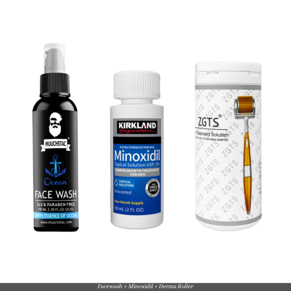 Beard Complete Treatment | Muuchstac Ocean Facewash | Kirkland Minoxidil 5% | ZGTS Derma Roller