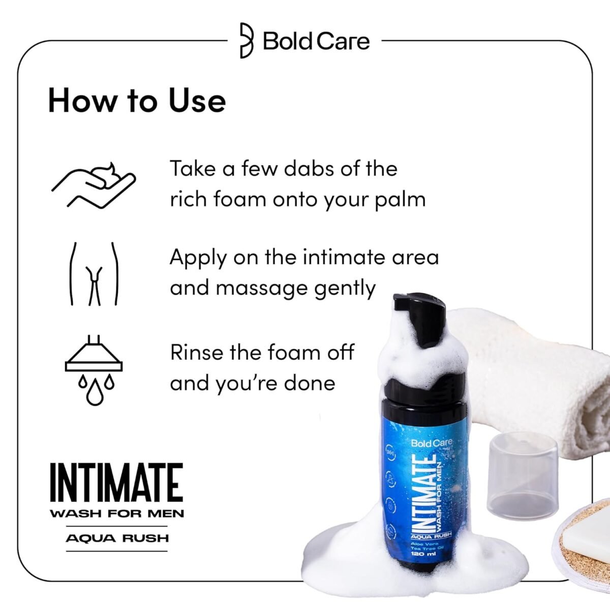 Bold Care Aqua Rush Foaming Intimate Wash for Men - 120 ml