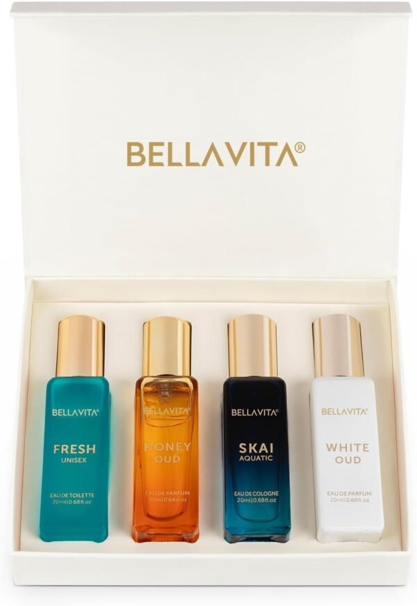 BellaVita Luxury Unisex Gift Set | Honey OUD, SKAI, FRESH & White OUD (4 x 20ML)
