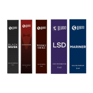 Beardo godfather, whisky smoke, tsunami, mariner, black musk, lsd perfume tester kit