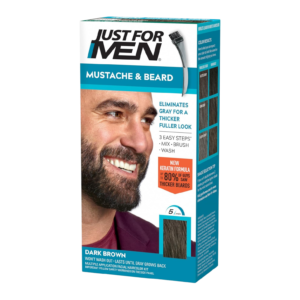 Just For Men Mustache & Beard, Beard Dye for Men with Brush Included, With Keratin Biotin Aloe and Coconut Oil for Healthy Facial Hair - Dark Brown, M-45, Pack of 1