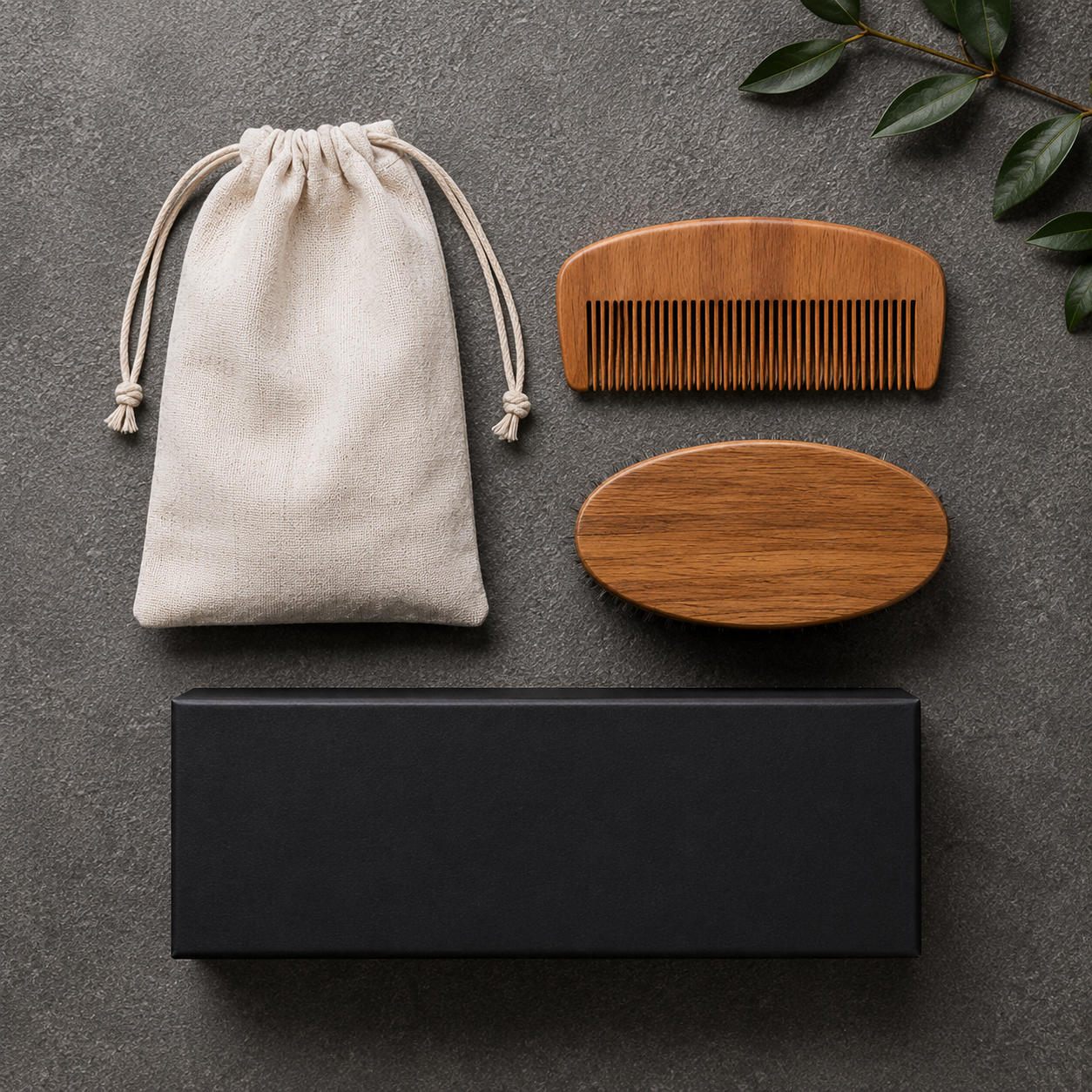 Beard Brush & Wood Comb Gift Box