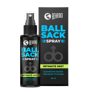 Beardo Ball Sack Spray For Men 50ml bottle showcasing premium intimate hygiene and odor protection packaging