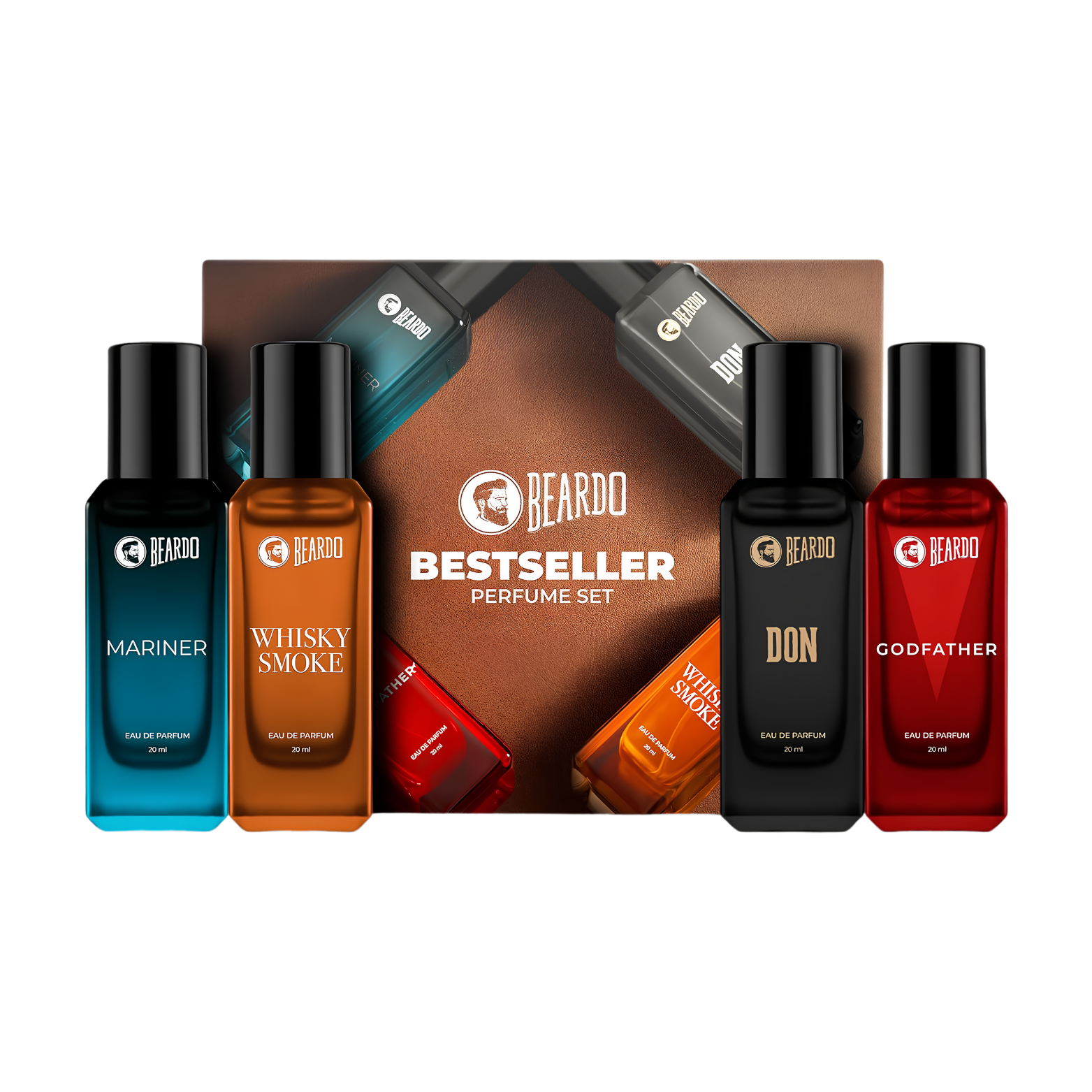 Beardo Bestseller Perfumes Giftset 4-pack trial box showcasing 20ml mini bottles