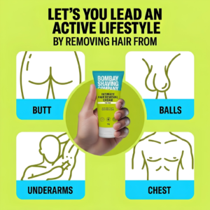 Bombay Shaving Company Intimate Hair Removal Cream tube packaging showcasing painless pubic hair removal design