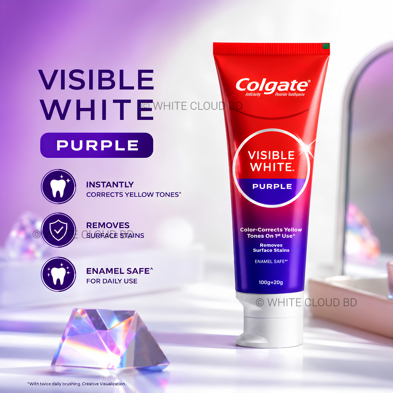 Colgate Visible White Purple Toothpaste – 200g + 40g Extra - Image 4