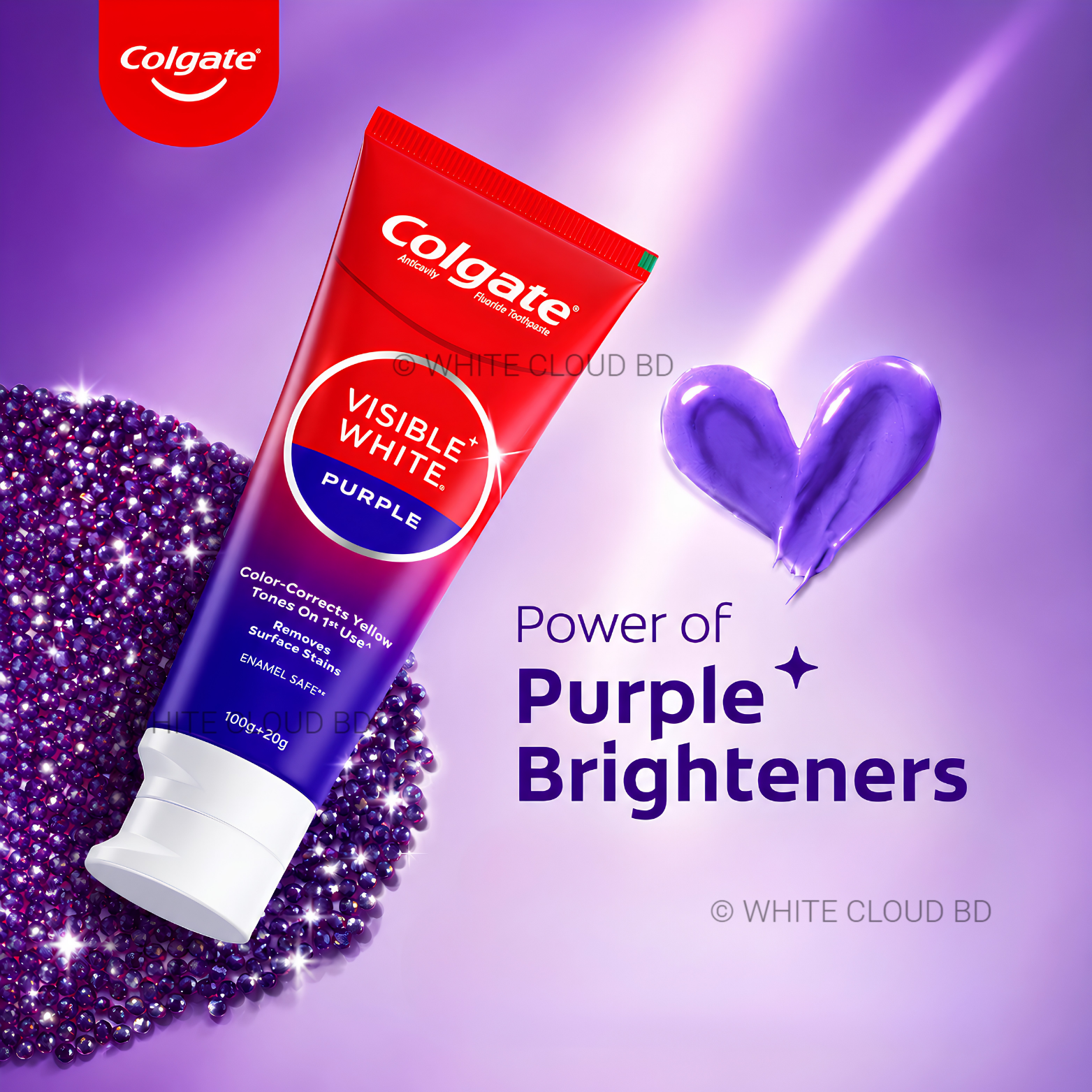 Colgate Visible White Purple Toothpaste – 200g + 40g Extra - Image 3