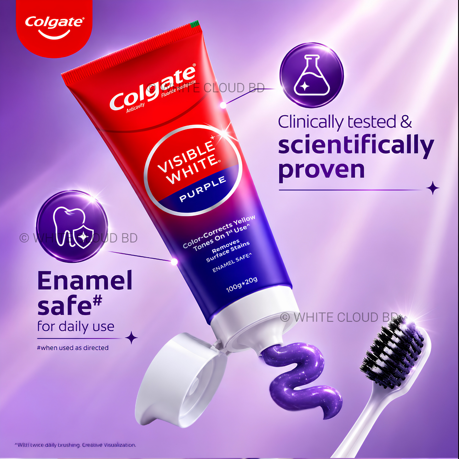 Colgate Visible White Purple Toothpaste – 200g + 40g Extra