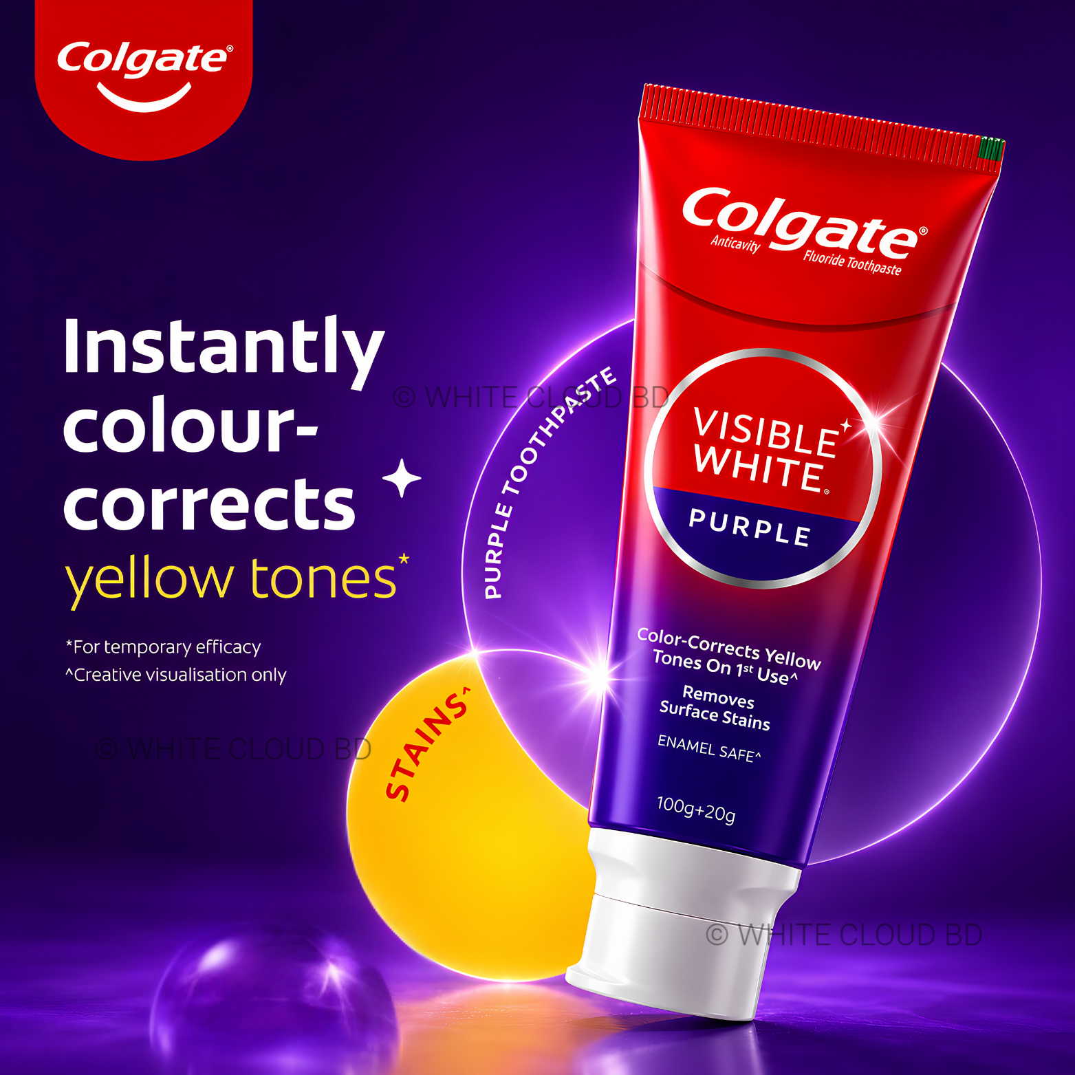 Colgate Visible White Purple Toothpaste – 200g + 40g Extra - Image 5