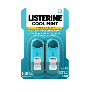 Listerine Cool Mint Pocketmist portable non-aerosol sugar-free bad breath refresher spray device