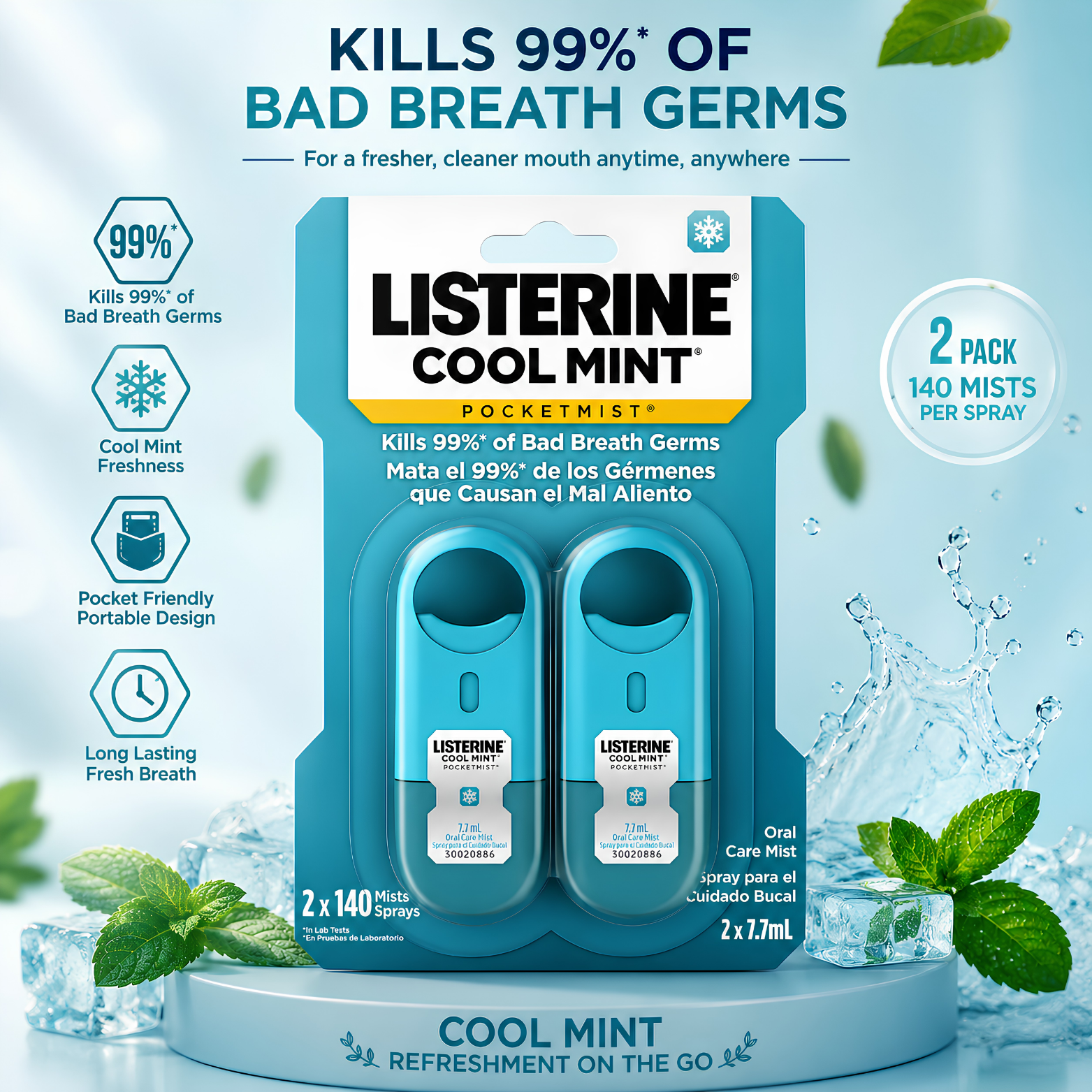Listerine Cool Mint Pocketmist | Pack of 2 Sprays