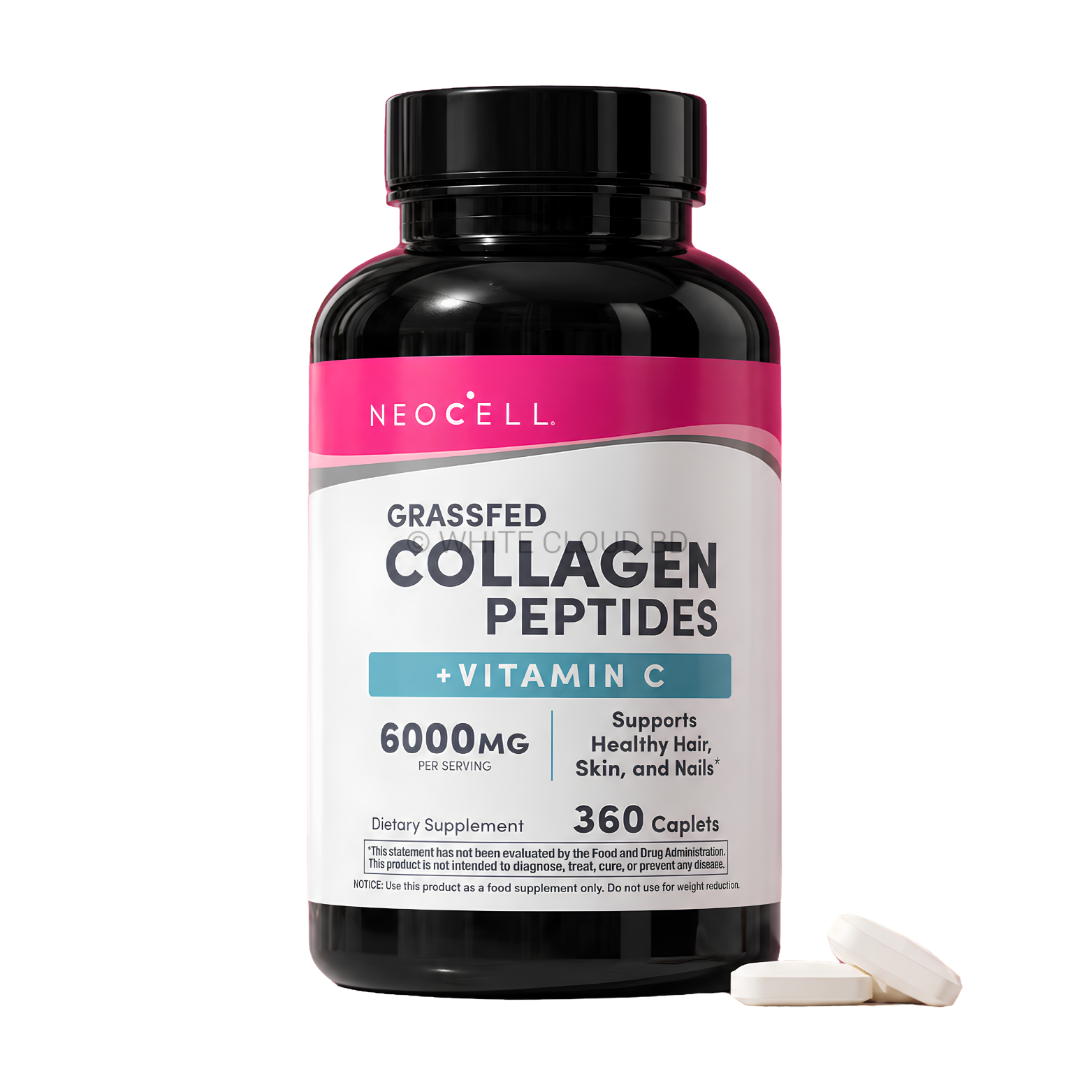 NeoCell Collagen Peptides Pills 360 caplets bottle displaying Super Collagen plus Vitamin C packaging