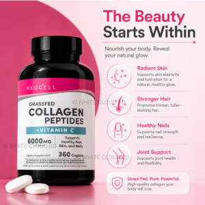 NeoCell Collagen Peptides Pills 360 caplets bottle displaying Super Collagen plus Vitamin C packaging