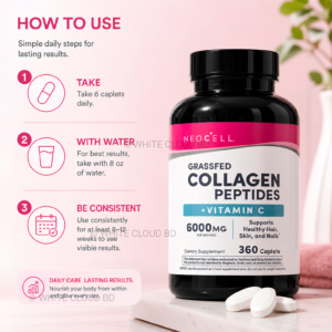 NeoCell Collagen Peptides Pills 360 caplets bottle displaying Super Collagen plus Vitamin C packaging