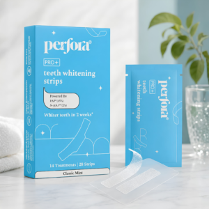 Perfora Teeth Whitening Strips 14 treatments box pack displaying sensitivity-free enamel-safe packaging