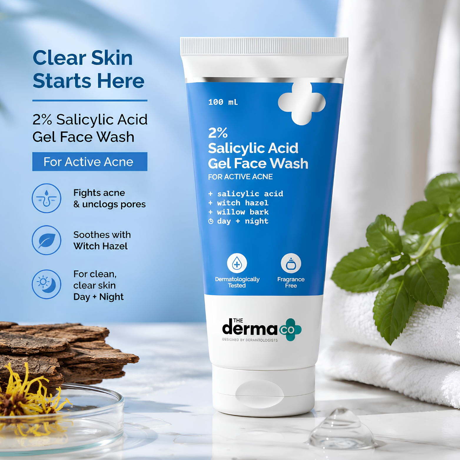 The Derma Co 2% Sali-Cinamide Anti-Acne Face Wash 80ml tube