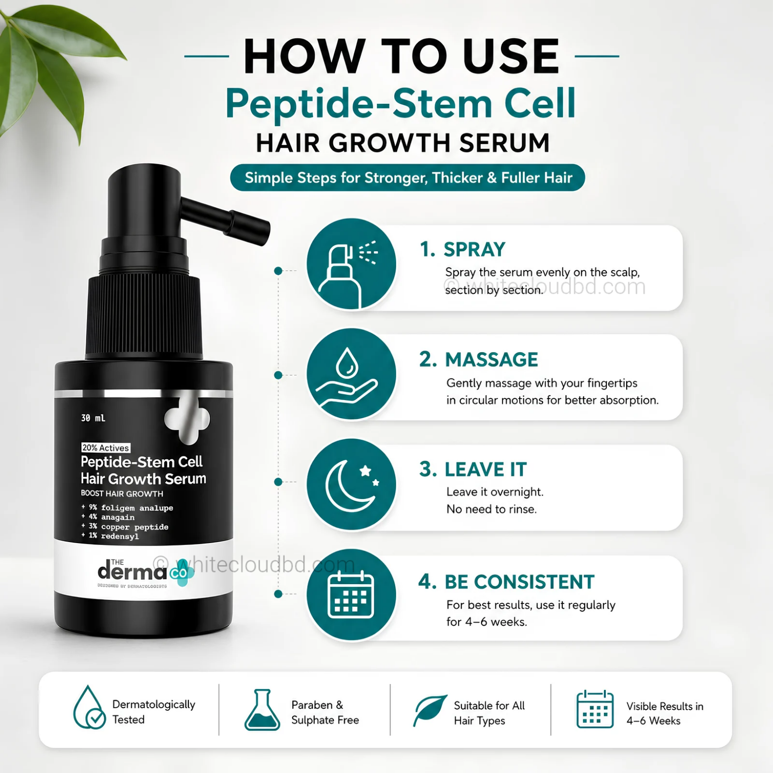 The Derma Co 20% Actives Peptide Stem Cell Hair Growth Serum 30ml bottle