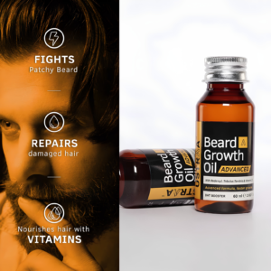 USTRAA Beard Growth Oil Advanced 60ml glass bottle with dropper