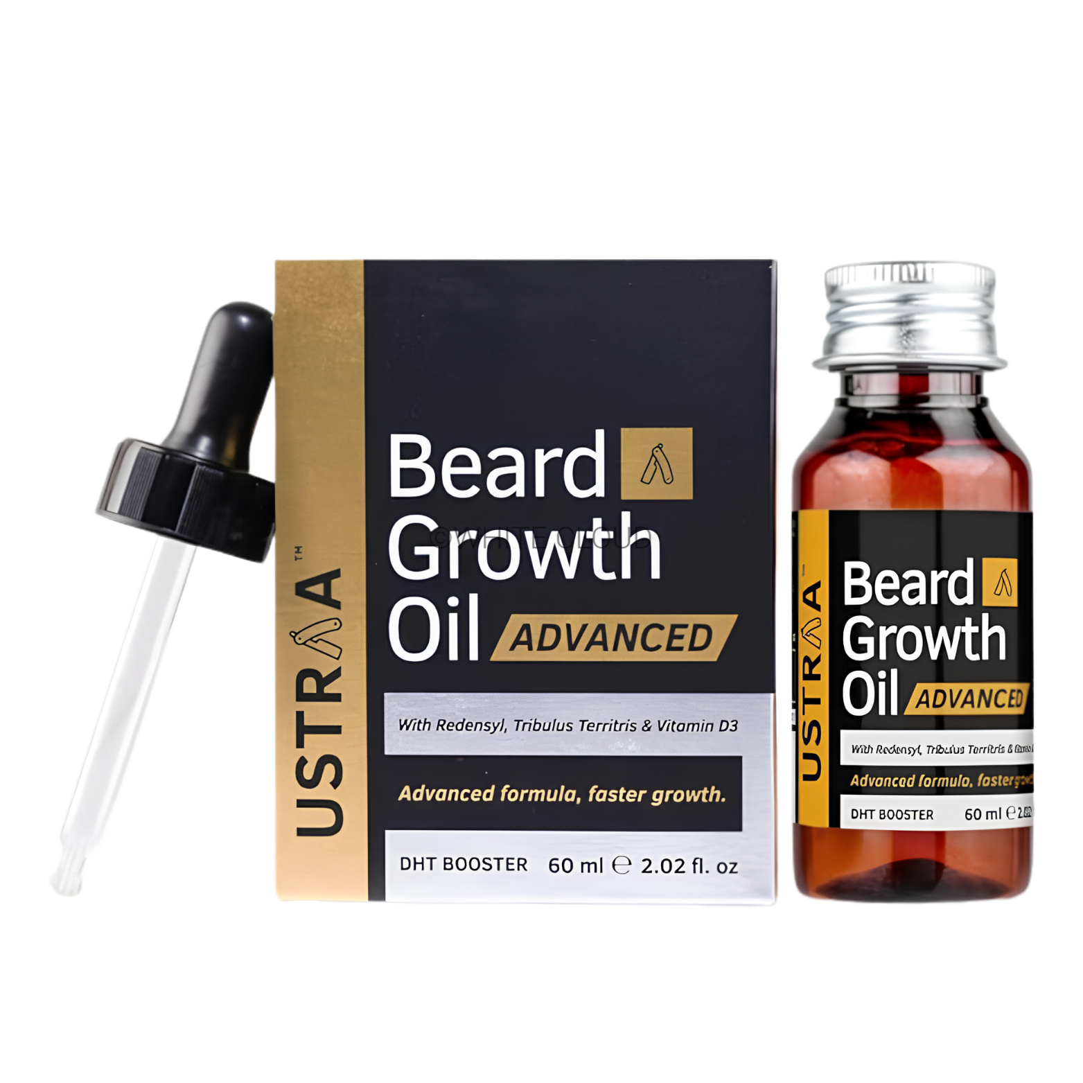 USTRAA Beard Growth Oil Advanced 60ml glass bottle with dropper