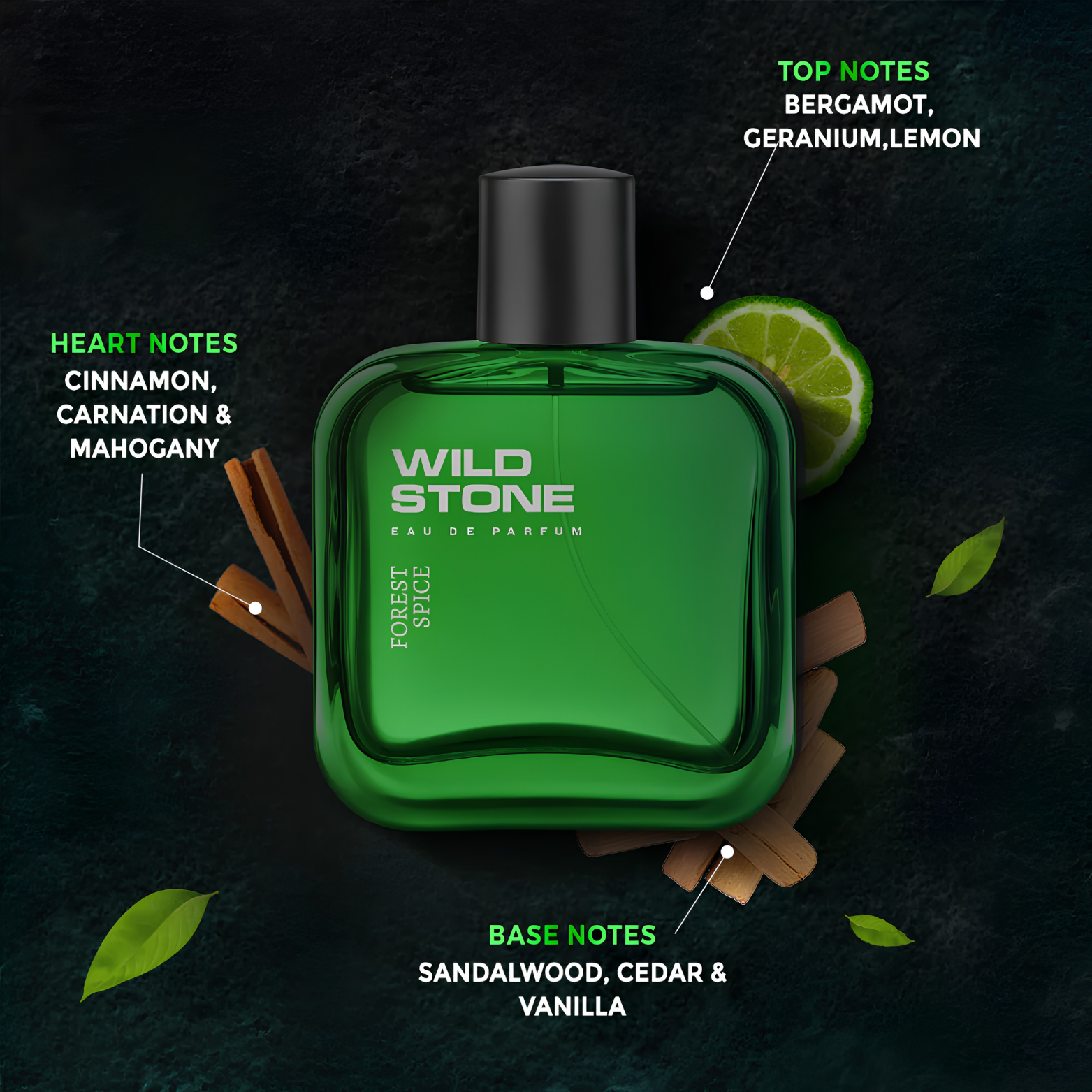 Wild Stone Forest Spice Perfume glass bottle options showcasing premium woody and spicy men's fragrance packaging