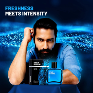 Wild Stone Hydra Energy Premium Perfume glass bottle showcasing luxury fresh aquatic men's fragrance packaging