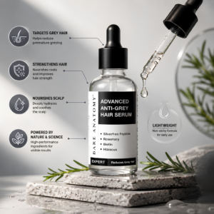 Bare Anatomy Advanced Anti-Grey Serum 50ml dropper bottle showcasing premium hair repigmentation packaging