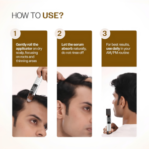 Bare Anatomy Advanced Hair Growth Serum Roll-On 25ml bottle showing premium built-in massage tip hair care packaging layout