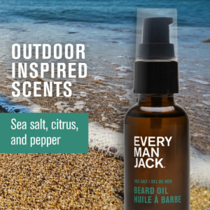 Every Man Jack Men's Beard Oil Subtle Sea Salt Fragrance 30 mL bottle layout