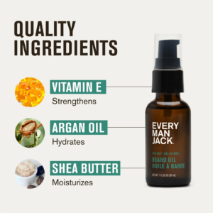 Every Man Jack Men's Beard Oil Subtle Sea Salt Fragrance 30 mL bottle layout