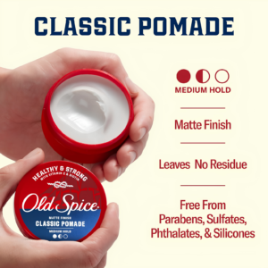 Old Spice Matte Finish Classic Pomade 63g puck container layout