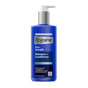 Mens Rogaine Pre-Growth Scalp Buildup Shampoo and Conditioner 248ml bottle layout