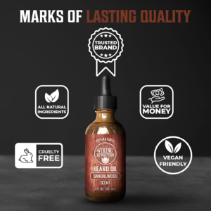 Viking Revolution Beard Oil Sandalwood 30ml bottle layout