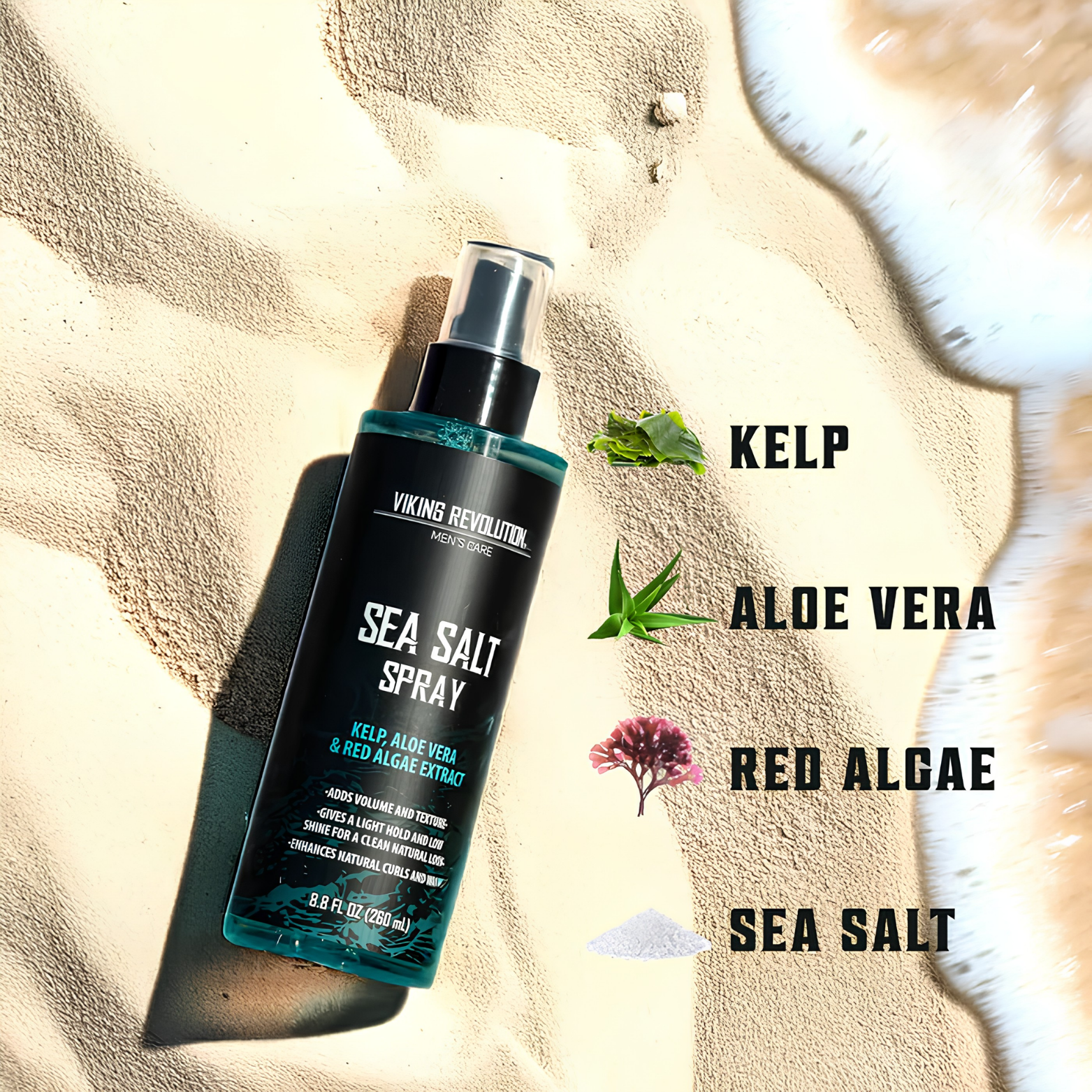 Viking Revolution Sea Salt Spray 260mL texturizing bottle layout