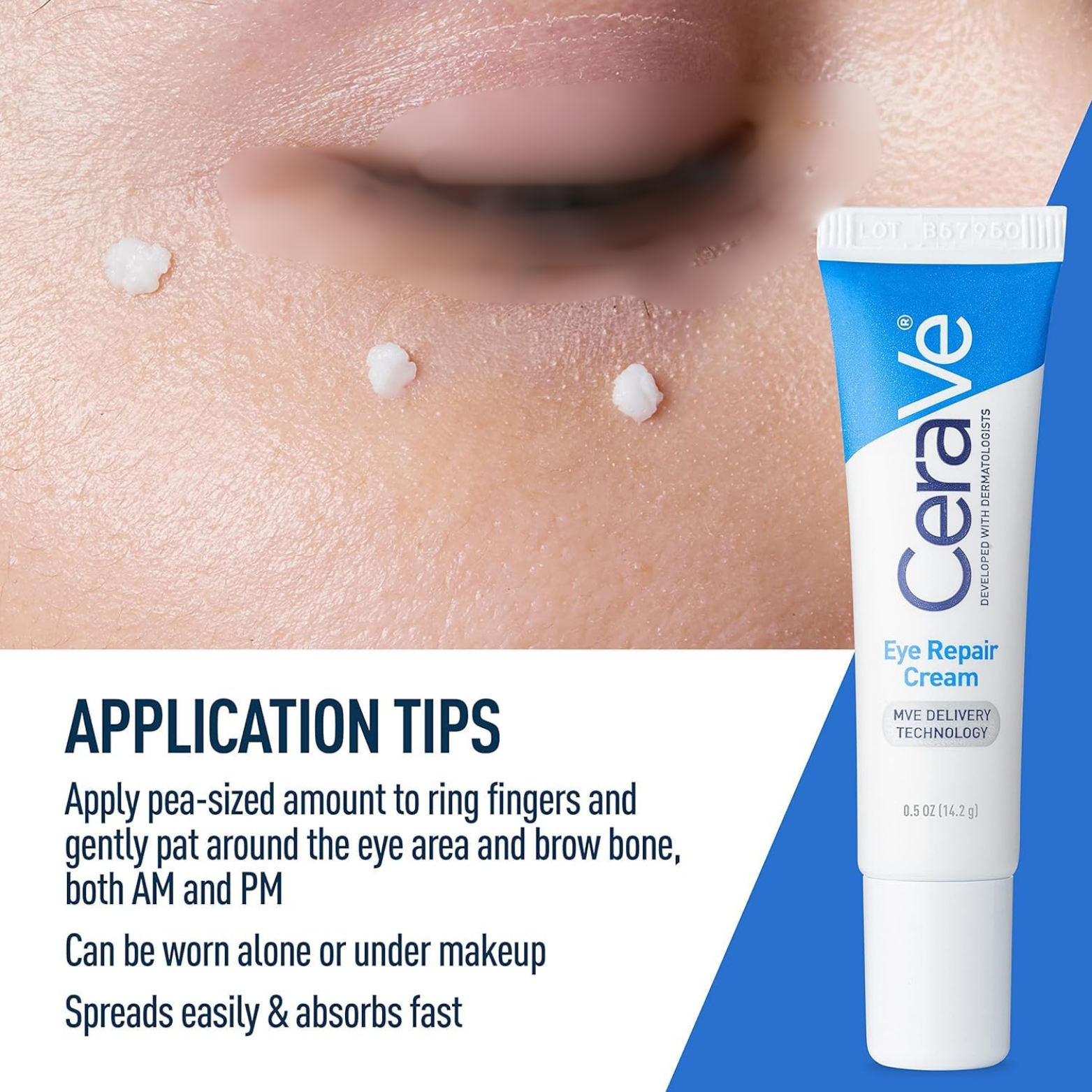 CeraVe Eye Repair Under Eye Cream 14.2g tube and box packaging layout