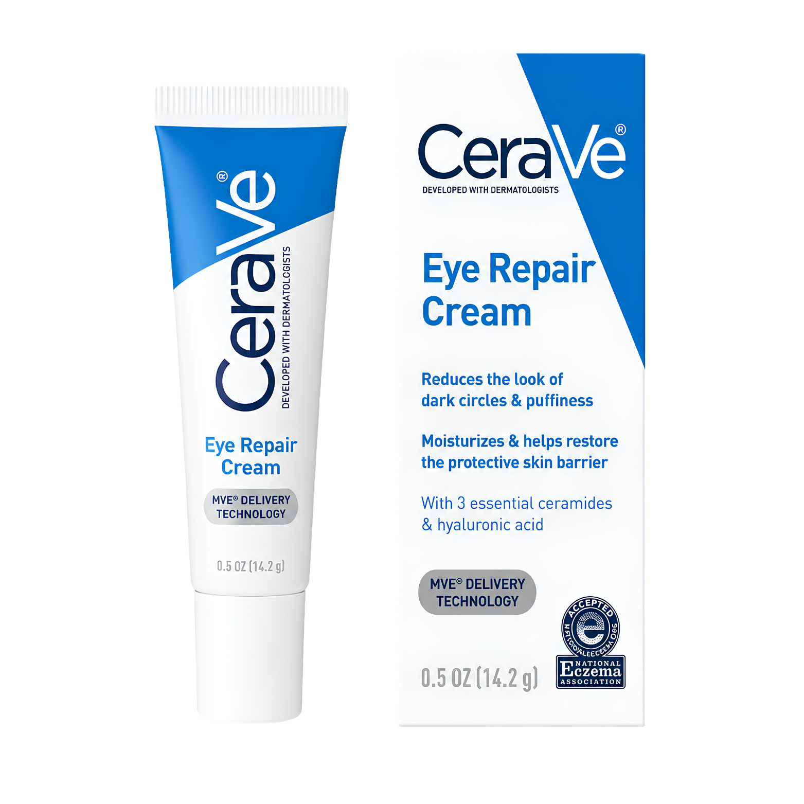 CeraVe Eye Repair Under Eye Cream 14.2g tube and box packaging layout