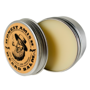 Honest Amish Beard Balm for Men 60g tin packaging layout