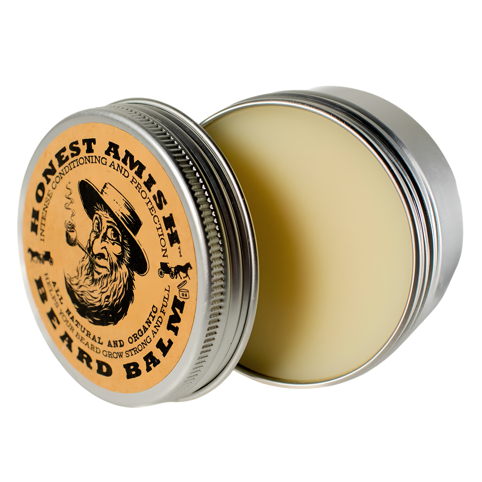 Honest Amish Beard Balm for Men 60g tin packaging layout