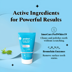 Perfora Dream White Toothpaste Fresh Mint Fluoride and SLS Free 150g box and tube layout