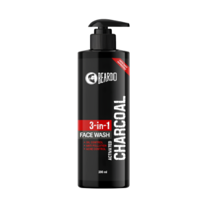 Beardo 3 in 1 Activated Charcoal Face Wash 200ml bottle layout