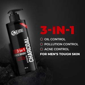 Beardo 3 in 1 Activated Charcoal Face Wash 200ml bottle layout