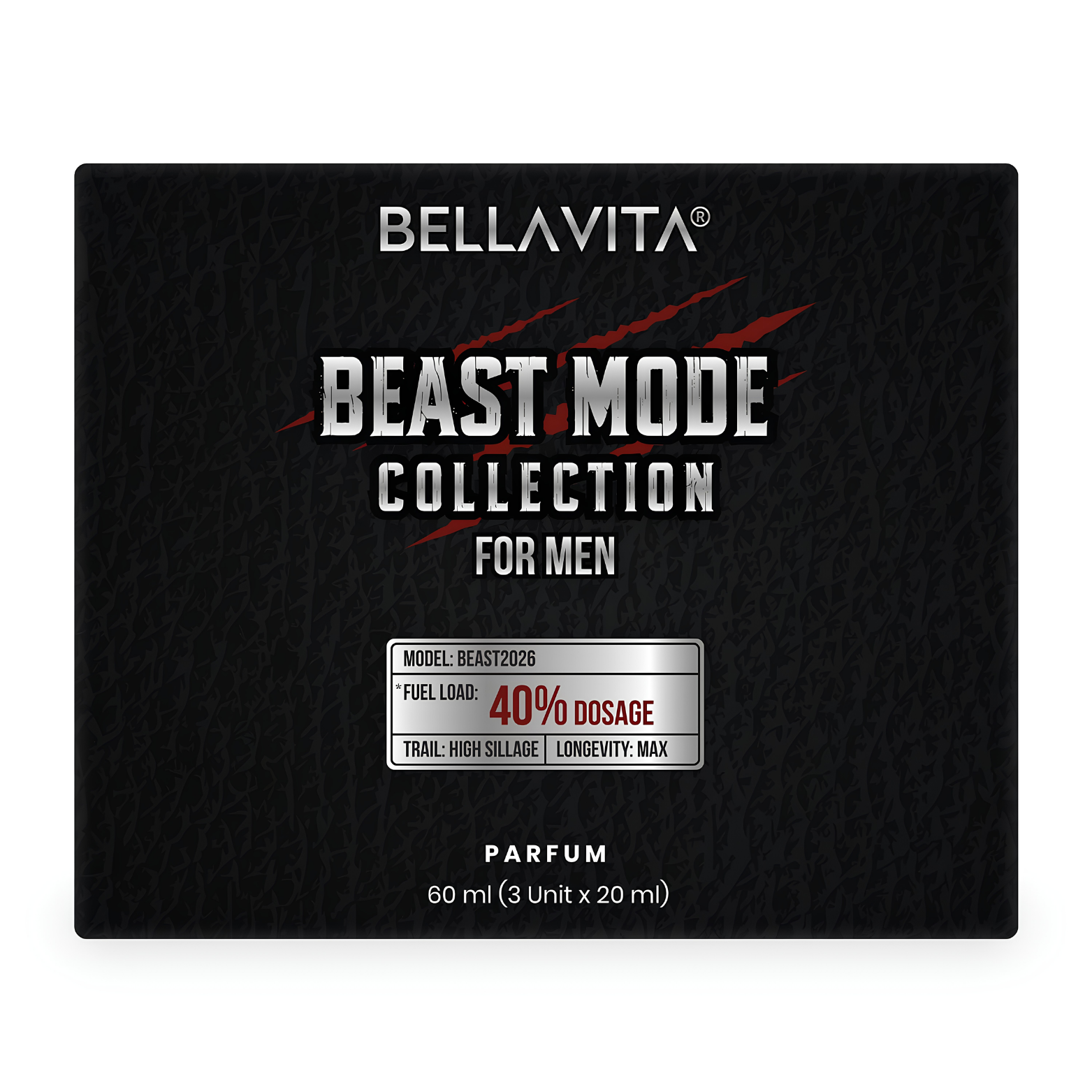 Bella Vita Beast Mode Collection Set for Men 3 x 20ml bottles layout