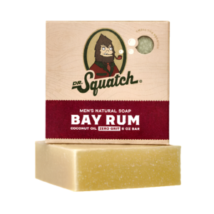 Dr. Squatch Bay Rum Men's Natural Soap 142g packaging box layout