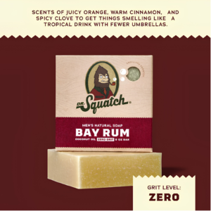 Dr. Squatch Bay Rum Men's Natural Soap 142g packaging box layout