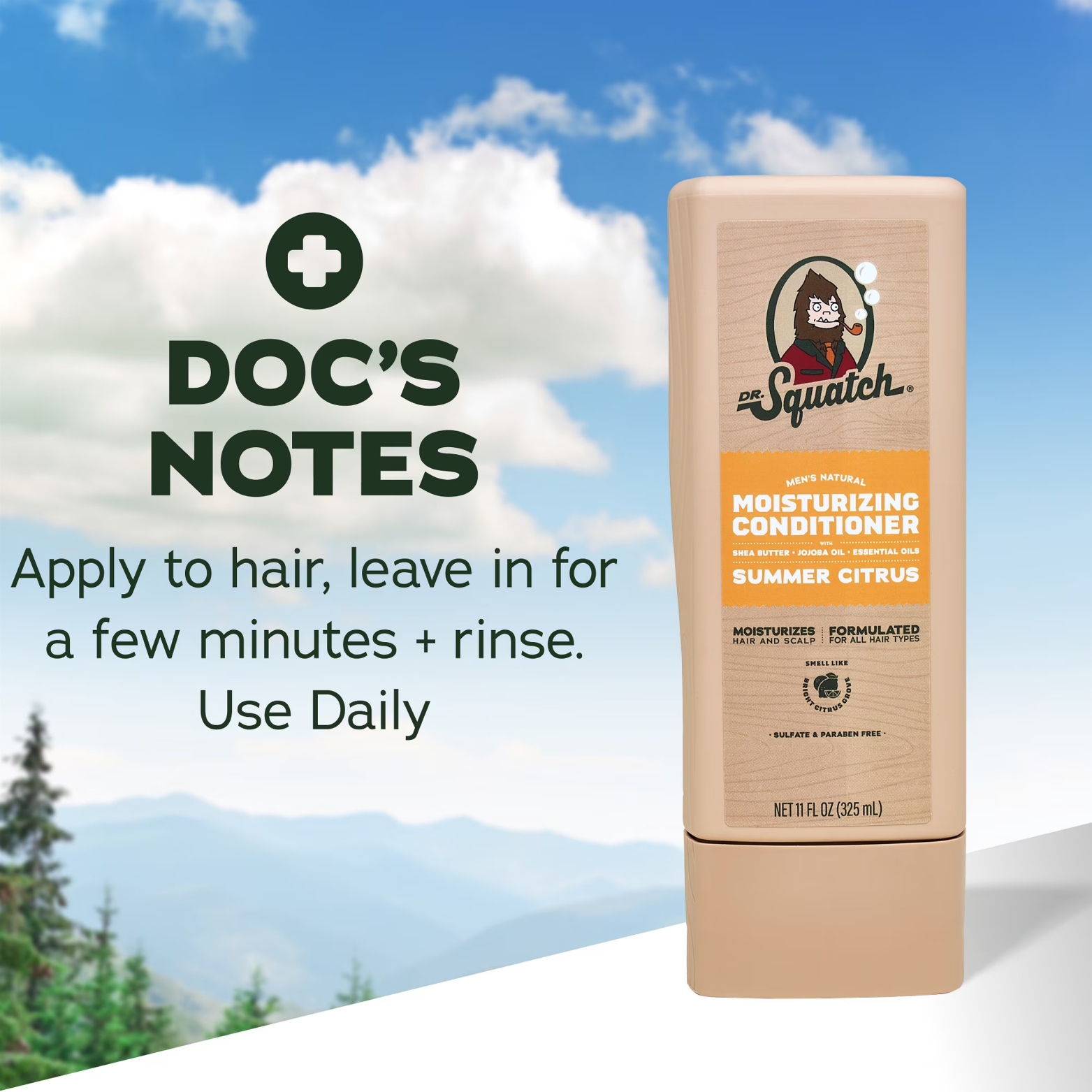 Dr. Squatch Summer Citrus Moisturizing Conditioner 325ml bottle layout