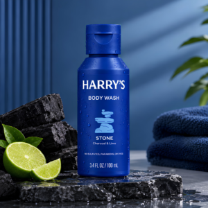 Harry's Stone Body Wash travel size bottle layout
