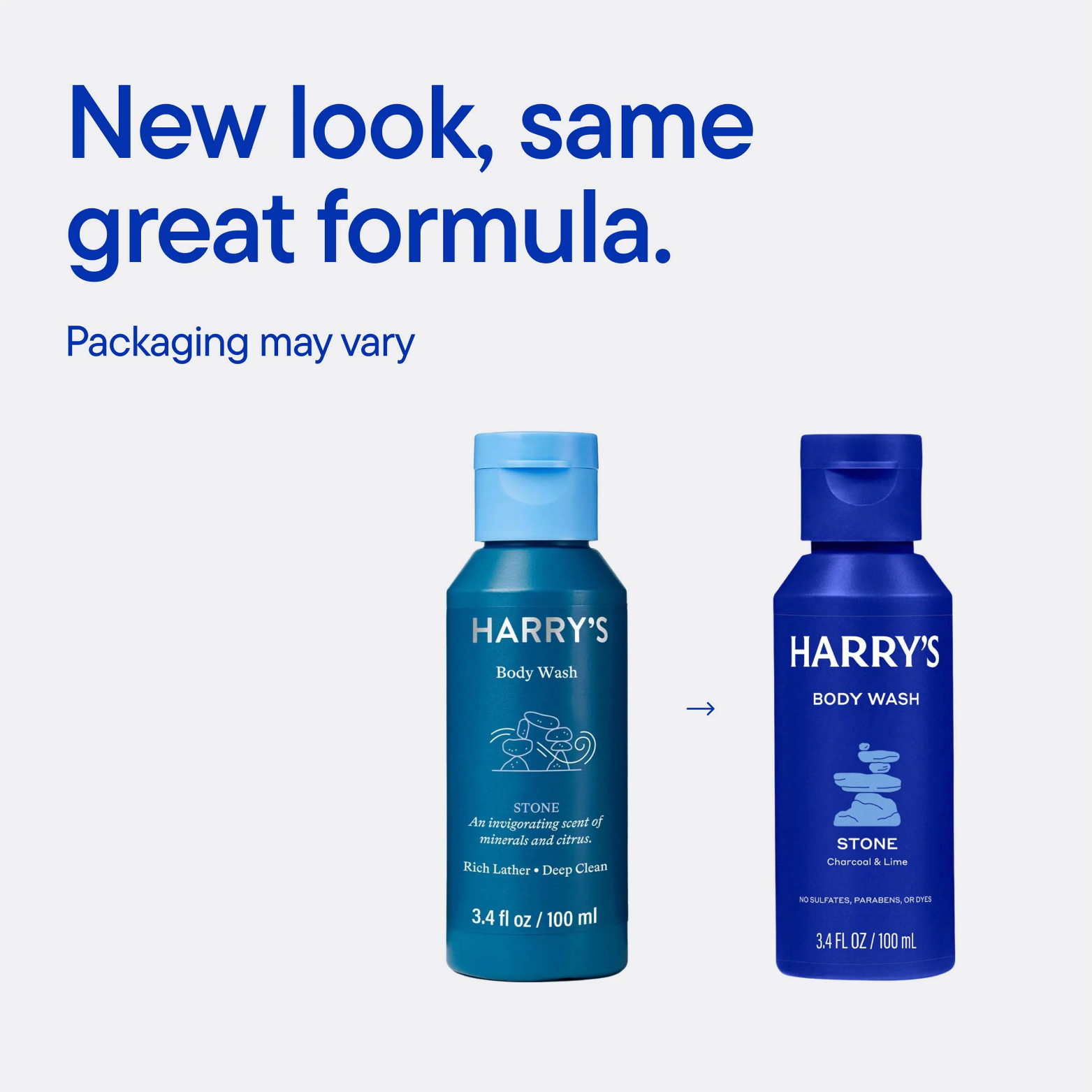 Harry's Stone Body Wash travel size bottle layout