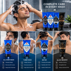 Jack Black 4in1 Grooming Set For Men 4-piece travel body wash set packaging layout